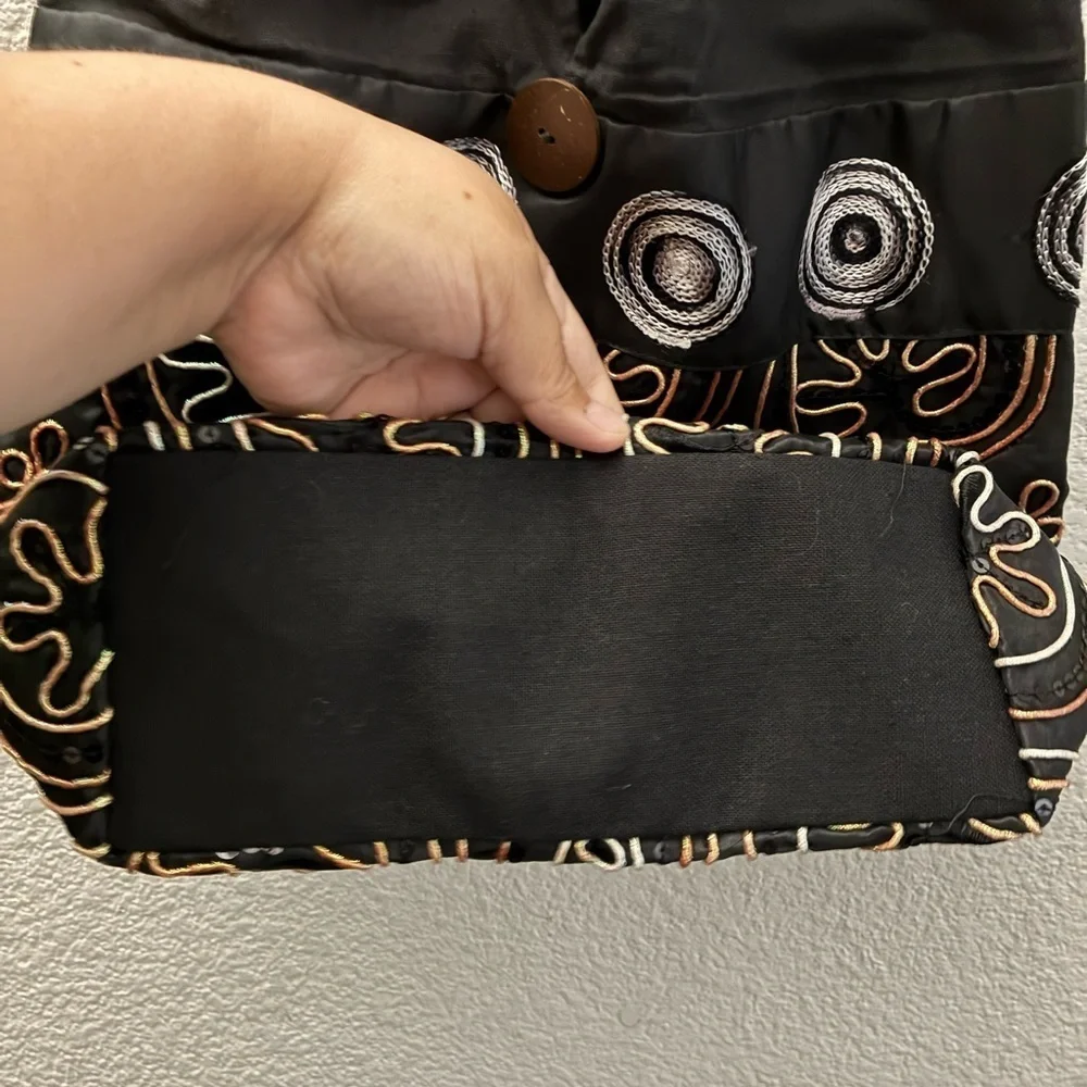 Brown Embroidered & Sequins Floral Cotton Shoulder Bag From Thailand